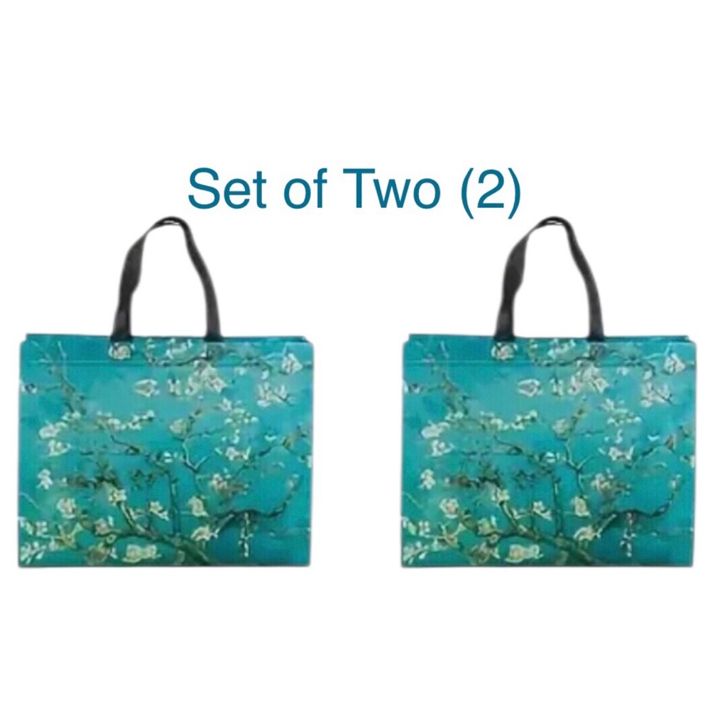 Set of Two (2) Van Gogh Almond Blossom Floral Turquoise Blue Tote Bags